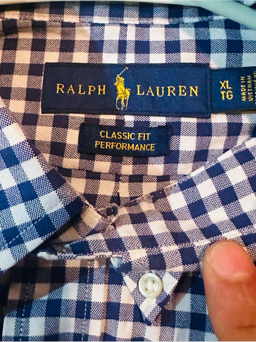 Ralph Lauren Men's Navy and White Gingham Button-Down Shirt